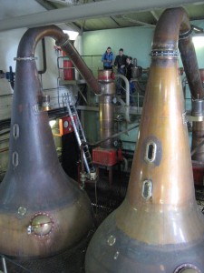Lagavulin's huge stills generate 1.3 million liters of whisky a year.
